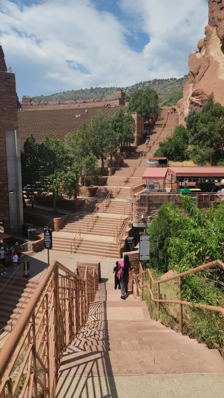 A wide shot of the Red Rocks Ampitheater